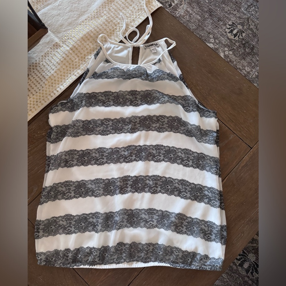 Express Black and White Lace Print Top